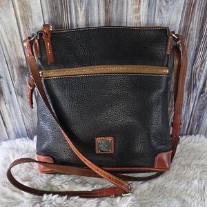 Dooney & Bourke Black and Brown Pebbled Leather Messenger Bag